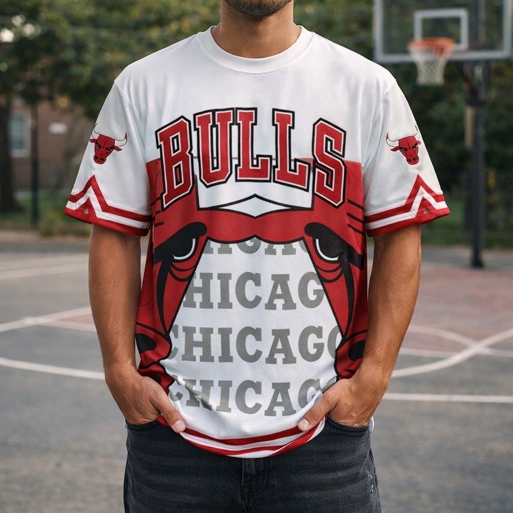 NBA Chicago Bulls Men's Large White Logo Tee‎ Basketball Fan Gear Short Sleeve
